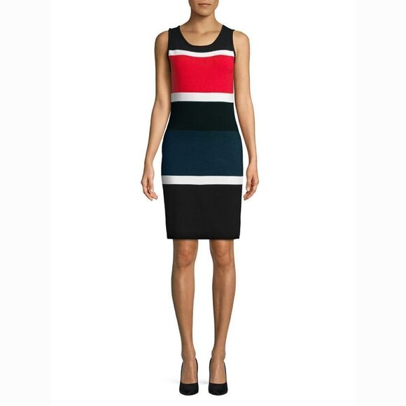 New! JONES NEW YORK Women's Colorblock Ribbed Sheath Dress Sleeveless Medium - Picture 1 of 3